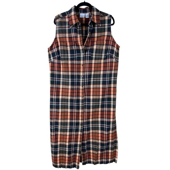 Vintage Plaid Sleeveless Maxi Dress Duster Size 16 Autumn - Picture 1 of 9
